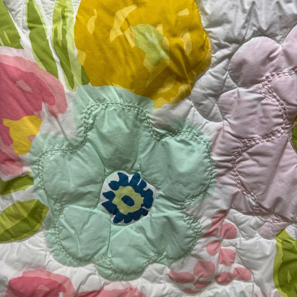 Cloud Island Target Baby Crib Quilt Mint Green Polka Dot Pink Pom Pom Trim 30x38